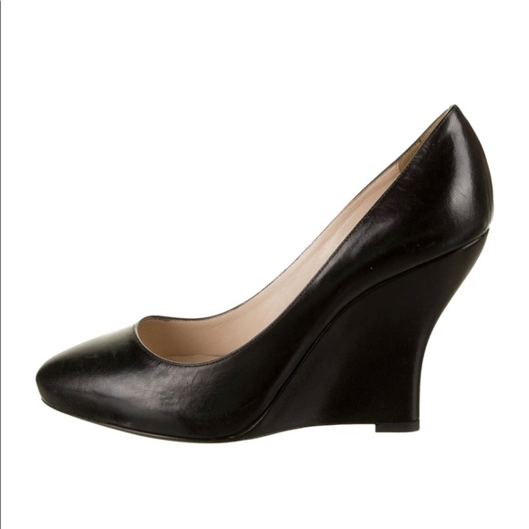 NWOB Giorgio Armani Size 38.5 Black Leather Round Toe Wedge Heel - Picture 5 of 16